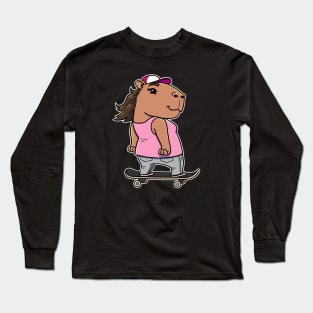 Capybara Skater Girl Skateboarding Long Sleeve T-Shirt